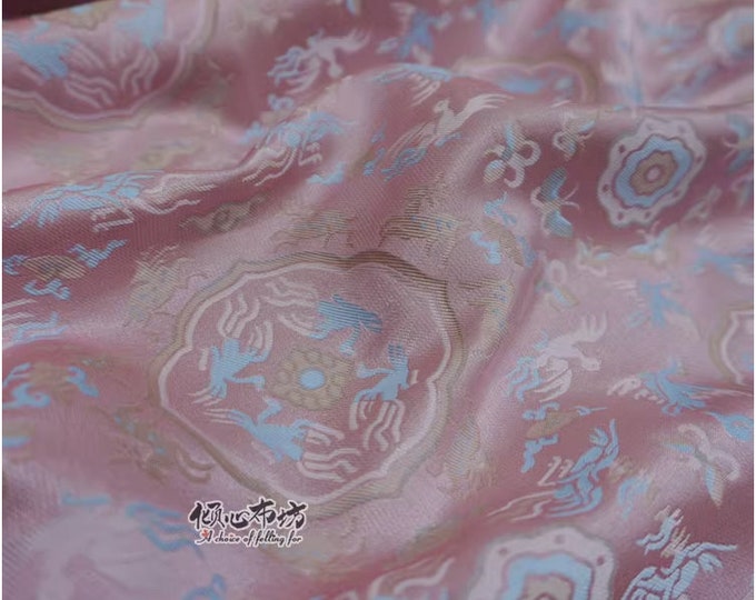 58" Song Brocade, Zen flower, Pink purple Brocade, Emperor Tibetan, Upholstery, Decor, Costume, Curtain, Handbag, Sewing/Fabric by the meter
