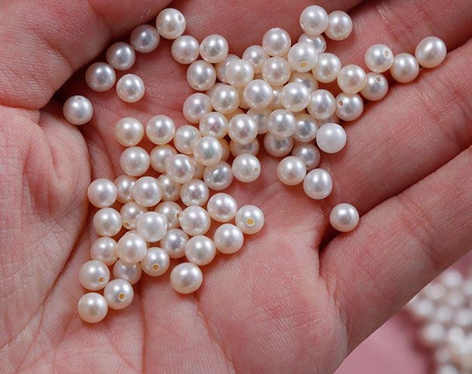 4–4.5mm Natural Round Freshwater Pearls – Half-Drilled Loose Beads for DIY Jewelry Making