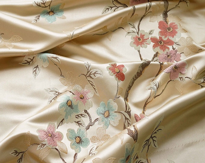 Chinese champagne brocade fabric, plum bossom pattern, Jacquard fabric,Cheongsam & Qipao fabric, Cosplay, DIY fabric, Kimono fabric, 59"