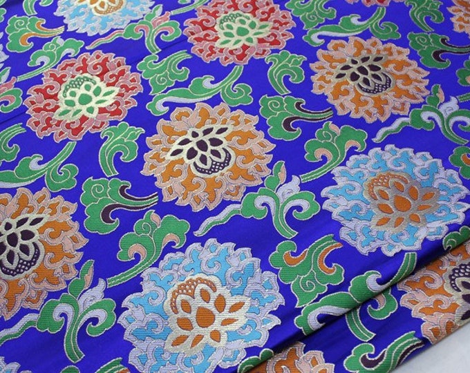 29.5"W Lotus Thangka Embroidered Fabric Mounts Tibetan Traditional Robes, Buddhist Temples, and Shrines Enshrines Buddhist Brocade Fabric