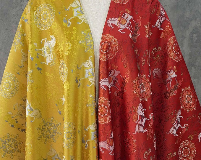 Gold-Thread Song Brocade Jacquard Fabric – ‘Fortune Arrives with the Horse’ Pattern, 59"Wide