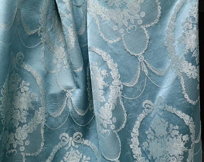 Blue Embossed Floral Jacquard Brocade Fabric | 55" Wide