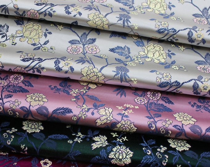 Chinese Flower Brocade Fabric | 9.99 Full meter Price | 29.5" Wide | Chinese Fabric in 4 Colors Green, White, Pink, Rosered Brocade |