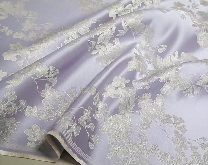 Lilac Floral Brocade Fabric – Vintage Jacquard, 58" Wide