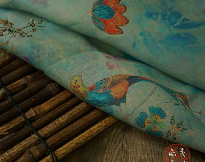 100% Ramie Fabric Teal color For cheongsam, Qipao & Home Textile, 55“W, Upholstery, Costume, Curtain, bag, Sewing, Scarf/Fabric by the meter