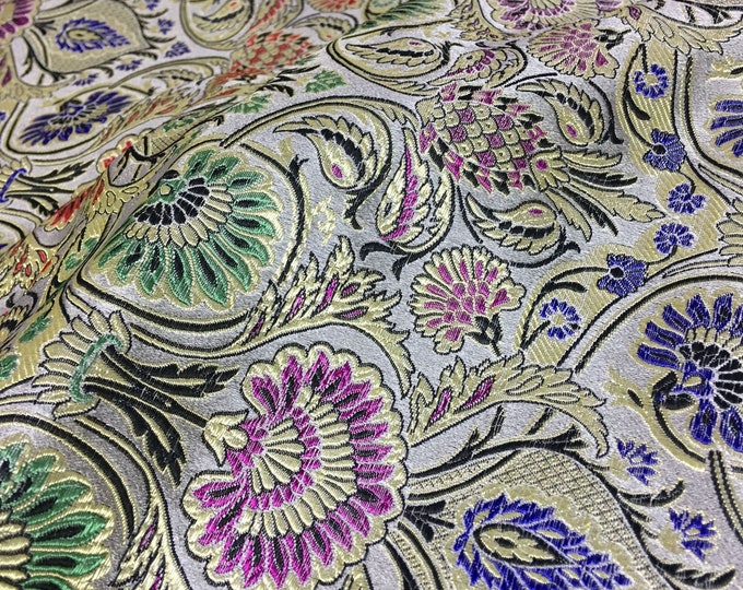 29.5" Width Silk Brocade Fabric Pineapple flower Booming Design, Wedding Fabric, colorful Chinese Fabric By 1 Meter on SALE, Upholstery