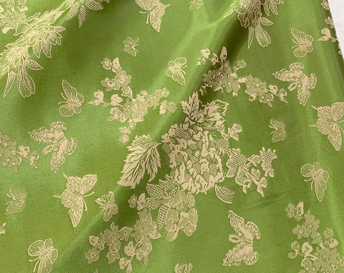 55"W Butterfly yarn flower dill botanical print fabric, 2 colors, Upholstery, Decor, Costume, Curtain, Handbag, Sewing/Fabric by the meter