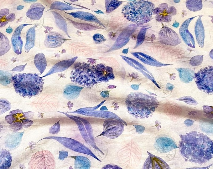 Mist Blue Floral Cotton Fabric: Soft Jacquard Look Sewing Material