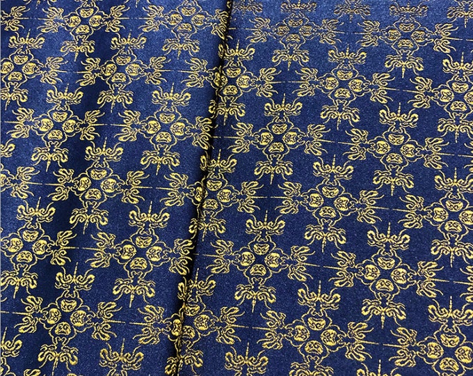 Navy Silk brocade fabric, Antflower and dragon Cheongsam Jacquard silk brocade by the meter, 29.5“ W, Upholstery, Quilting and Sewing fabric