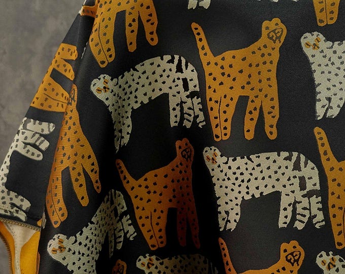 Cartoon leopard jacquard woven fabric, Metallic floral flower pattern with embossed effects, Upholstery, Sewing DIY fabric, 59"W By 1 yard