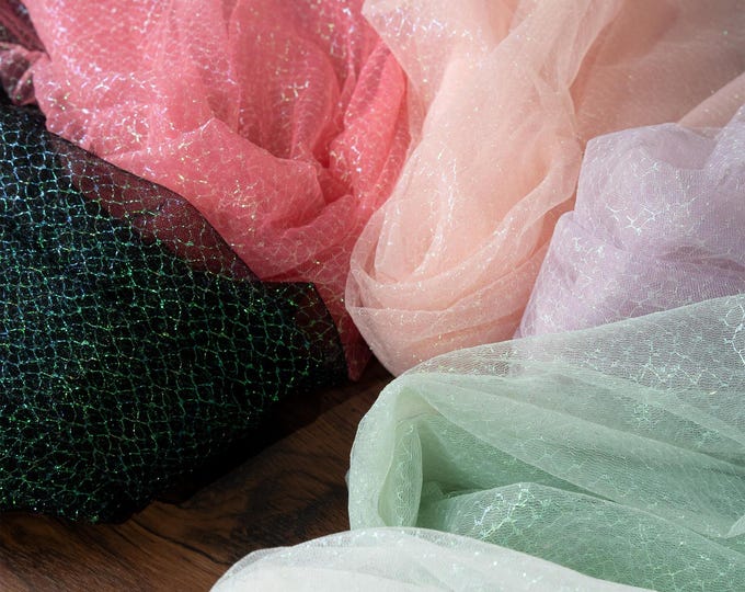 59“W Colorful Laser hollow gradient fantasy mesh fabric, see through lace fabric, Prom Dress, Doll Making, Sewing, DIY, garment by the meter