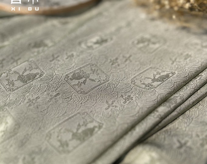 59"W Chinese classic pattern, Zodiac Rabbit Jacquard fabric, Retro Silk Satin By The Meter, Home Decor Fabrics, Upholstery, Sewing, Qipao