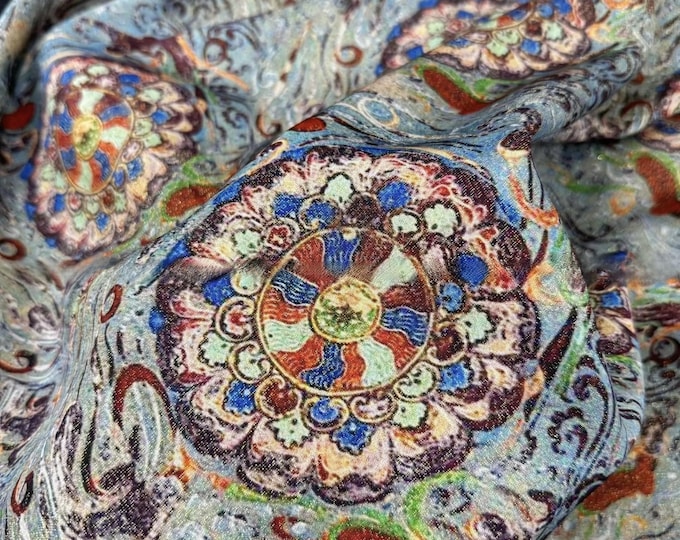 Ethnic Silk Brocade Fabric: Gold Foil Tapestry, Dunhuang Zen Style