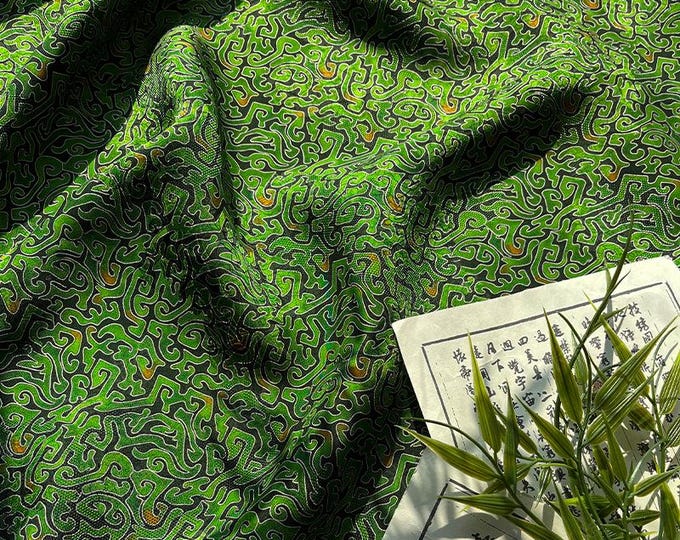 100% Rayon green Jacquard Xiangyun Brocade Fabric: 59"W Upholstery & Costume
