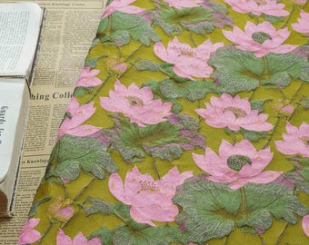 Gold Thread Lotus Jacquard Fabric: 60" Wide Upholstery & Costume