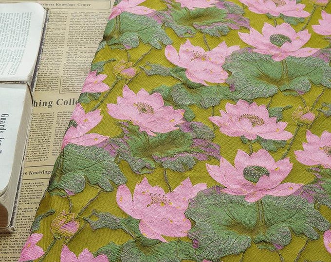 Gold Thread Lotus Jacquard Fabric: 60" Wide Upholstery & Costume
