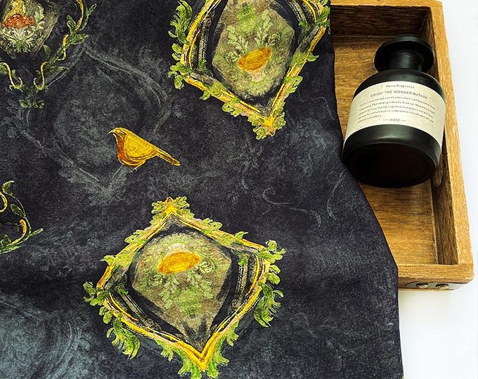 Elegant Gold Bird on Midnight Cotton Fabric – Oriental Fashion & Craft Material, 59"Wide