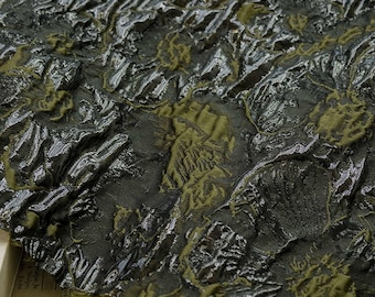 Dark Green Jacquard Fabric, Gold Thread 3D Embossed Texture, 55" Wide