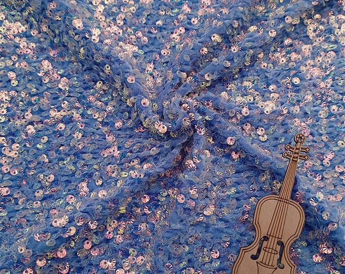 Iridescent Sequin Fabric: 3D Embroidery Shell Flannelette, 49" Wide
