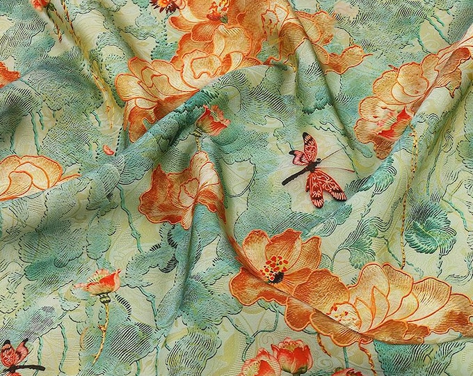 Lotus Lightweight Brocade Jacquard Fabric – Shiny Floral Material for Cheongsam & Dresses