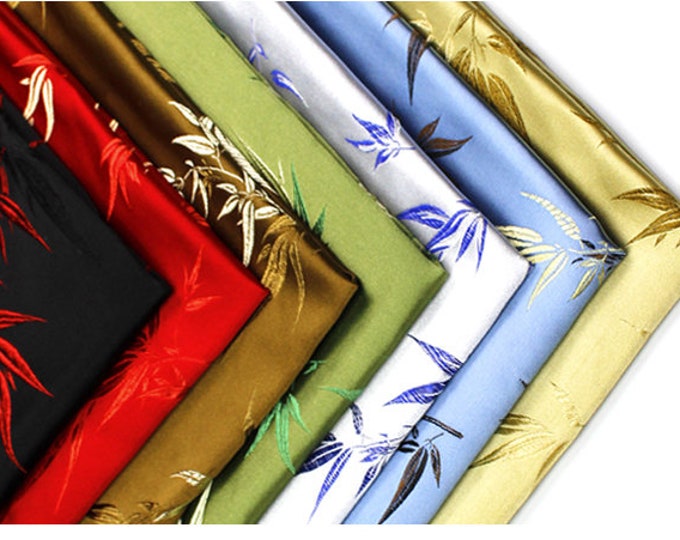 Chinese Bamboo Leaves & Flower Silk Brocade Fabric On SALE | 8.99/Meter | 29.5" Wide | 8 colors | Clearance