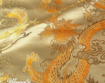 Gold Dragon Brocade Fabric: Chinese Jacquard Satin, Home Decor Sewing Fabric