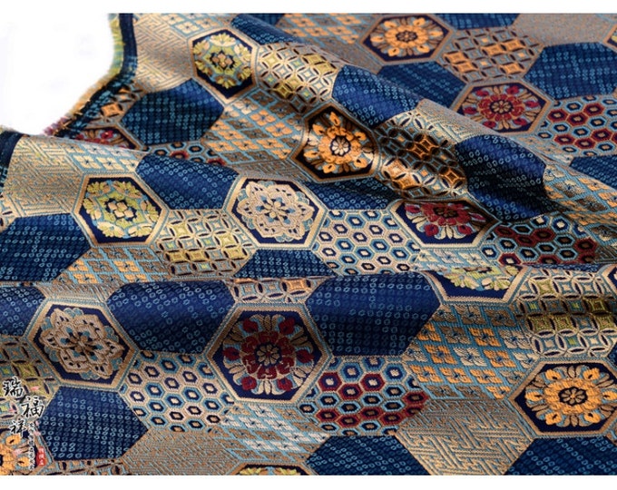 29.5"W Handmade small pattern tortoise bone Embroidered Fabric Mounts Tibetan Traditional Robes,Shrines Enshrines Buddhist Brocade Fabric