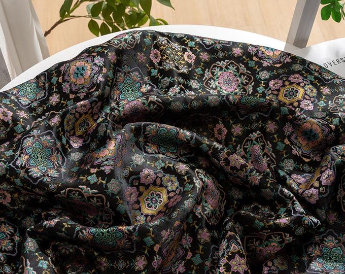 59"W Dunhuang Baoxiang Brocade, Tibetan robe, cheongsam, Upholstery, Decor, Costume, Curtain, Handbag, Sewing, drapery /Fabric by the meter