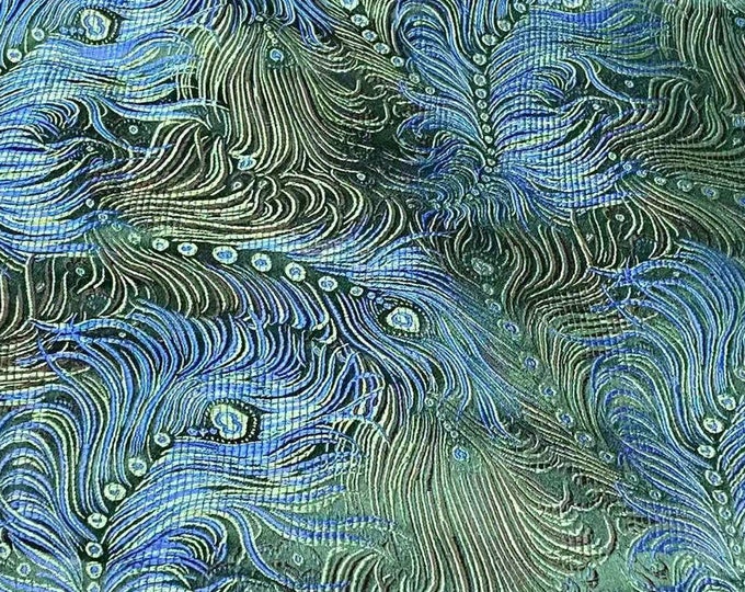 59"W Magenta & Colorful Peacock Feathers Floral Chinese Brocade Fabric by the Meter, 3 colors on SALE, Upholstery, Quilting and Sewing