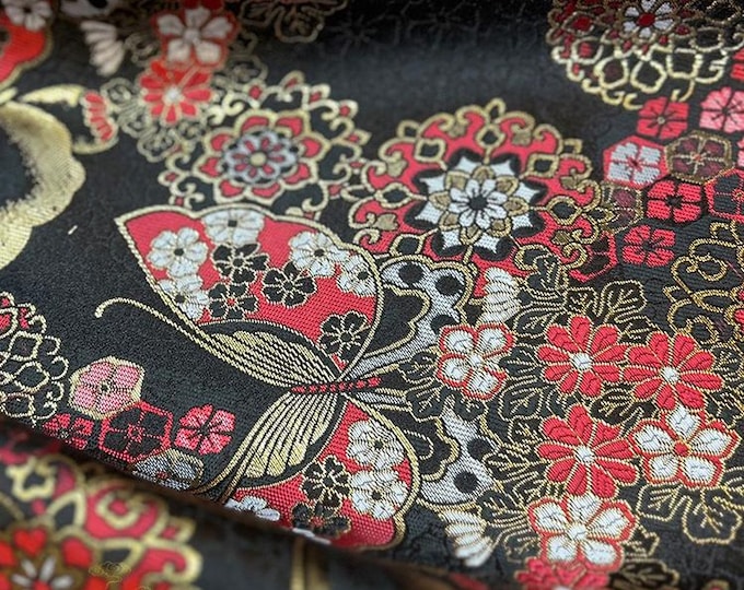 Nishijin brocade butterfly flower fabric Japanese style, Sewing Fabric for Dress, Kimono, home decor, Upholstery, Costume, handbag by 1meter