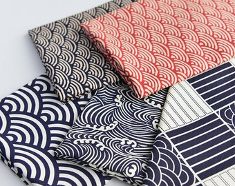 Japanese Cotton Fabric: Blue Wave Print, Kimono & Upholstery Fabric