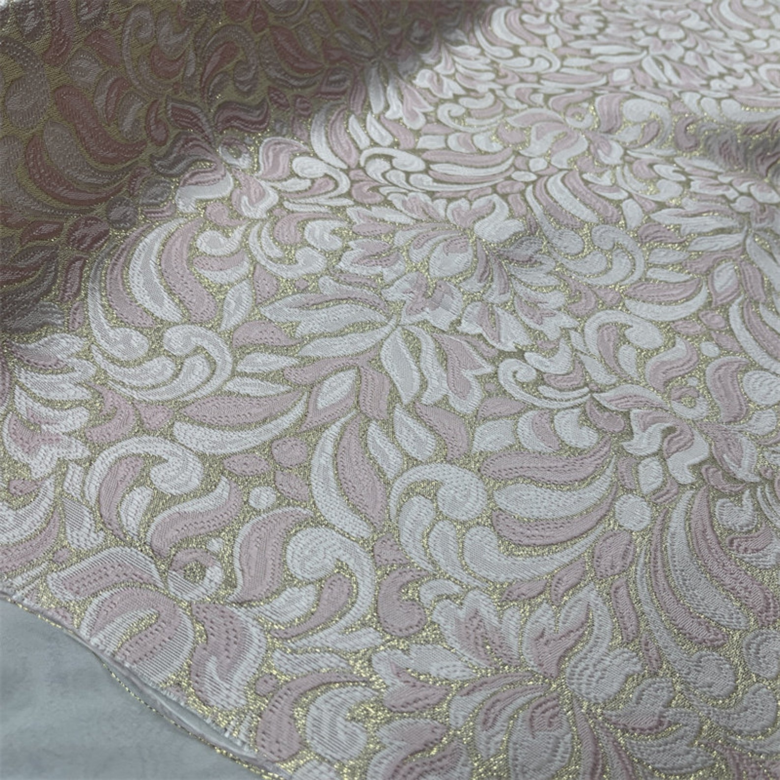 Gold Thread Embossed Palace Jacquard Damask Fabric - 57