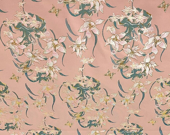 59"W Chinese Silk brocade woven damask fabric 15.99/meter, Upholstery, Quilting, Sewing, drapery/ fabric, Foli Magnolia flower on SALE
