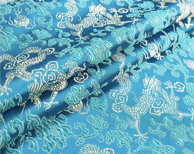 59" Width Blue color Collections 18 Patterns Traditional Silk Brocade Fabric On SALE, sell by the Meter, Upholstery and Sewing fabric,