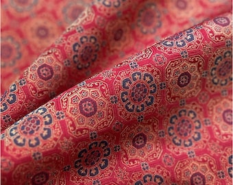 Red & Gold Brocade Fabric: Precious Square Pattern, 55" Wide