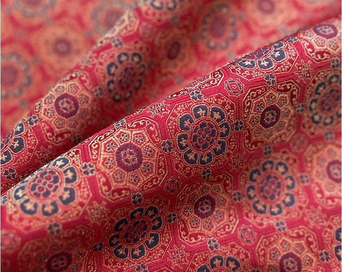 55"W Song Brocade, Red and gold rich precious square pattern, Emperor cheongsam, Tibetan, Upholstery, Decor, Sewing, DIY, drapery/Fabric