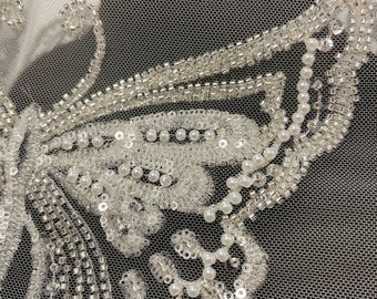 Beaded Butterfly Applique: Pearl Sequin Lace Embroidery - Bridal Gown, Veil Decoration