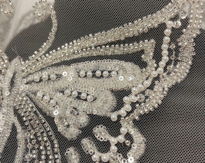 Bridal Butterfly Applique – Beaded Sequin Pearl Lace Embroidery for Veils, Gowns, Hair Clips, Wedding Dress, Handmade Floral Decoration