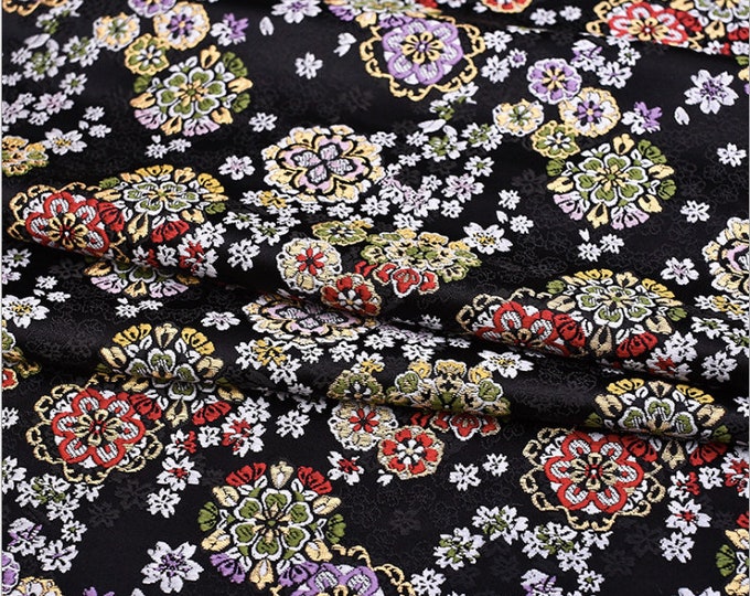 29” Width Japanese Cherry Blossom Sakura Jacquard silk brocade by meter, Kimono, Yukata, Belt, Geisha Bowknot, Upholstery, Sewing fabric