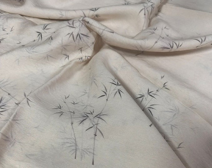 Beige Tencel Ramie Printed Fabric, Bamboo , Sewing Fabric for Dress, Kimono, decor, Upholstery, Costume, bag, DIY, curtain, by 1 meter