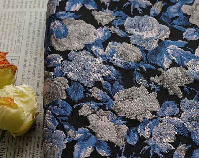 Vintage Rose Jacquard Fabric: Embossed 3D Floral Brocade, 57" Wide