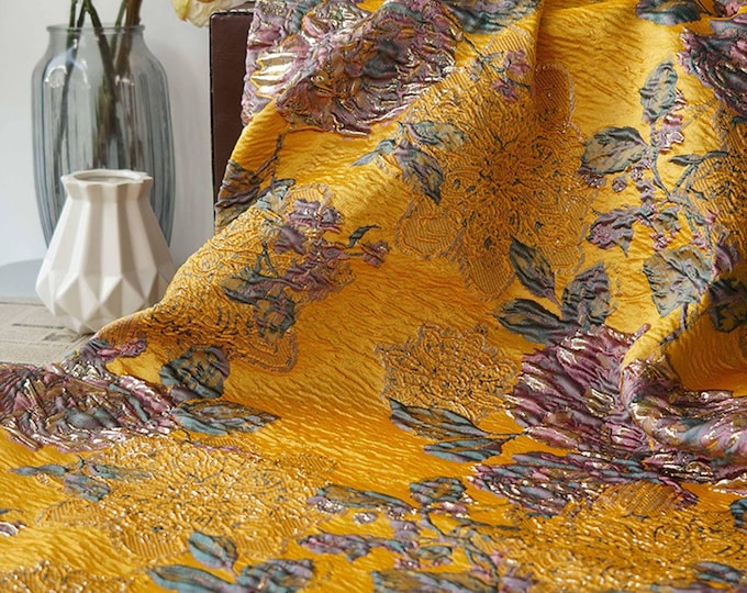 Gold thread jacquard fabric, oil painting 3D designer fabric, Upholstery, Prom dress, Decor, Costume & Sewing fabric, 53"W By 1 Meter, SALE