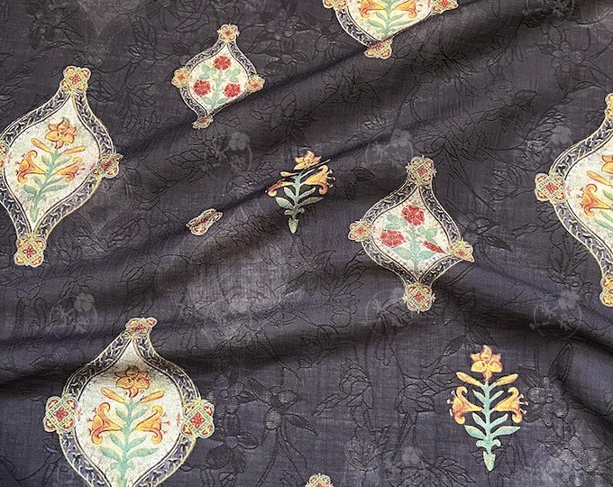 Geometric Floral Tencel Ramie Fabric: Dressmaking, Upholstery - 59" Wide