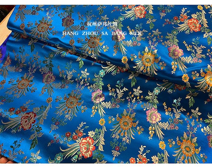 29.5" Width Silk Brocade Fabric Begonia Flowers Booming Design, Wedding Fabric, 16 Colors Chinese Fabric By 1 Meter on SALE