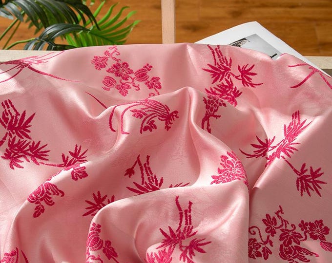 Orchid Zhang velvet satin Fabric, 3 colors jacquard Traditional Japanese Wedding,  Upholstery, drapery/ fabric by 1 meter, 58“W