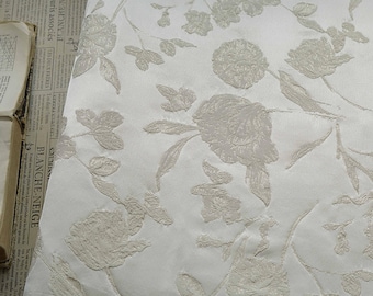 Ivory white jacquard Upholstery Fabric, Victorian Vintage Style Edwardian Fabric By The Yard, 55"W, Decor, Curtain, bag, Sewing, DIY/ Fabric