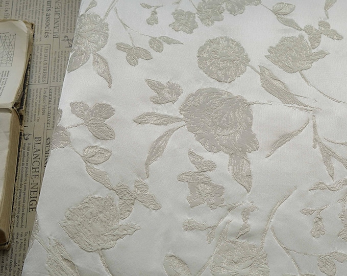 Ivory white jacquard Upholstery Fabric, Victorian Vintage Style Edwardian Fabric By The Yard, 55"W, Decor, Curtain, bag, Sewing, DIY/ Fabric
