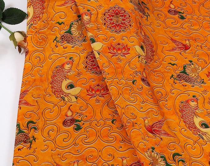 Phoenix and Koi Fabric – Luxury Xiang Yun Sha Printed fabric, Baoxiang Pattern Rayon silk for Cheongsam, Dressmaking & Art Projects, 59"Wide