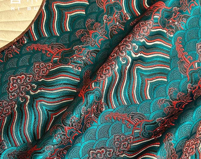 29.5" Width Traditional Ocean waves Silk rayon jacquard brocade Fabric, fabric for dresses, skirts, Upholstery, Sewing, doll making, 8colors