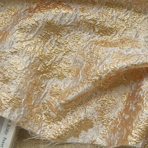 Metallic gold thread woven jacquard, 3D Gold shimmering embossed fabric, Upholstery, Decor, Costume, Handbag, Sewing/Fabric by 1 meter, 59&quot;W